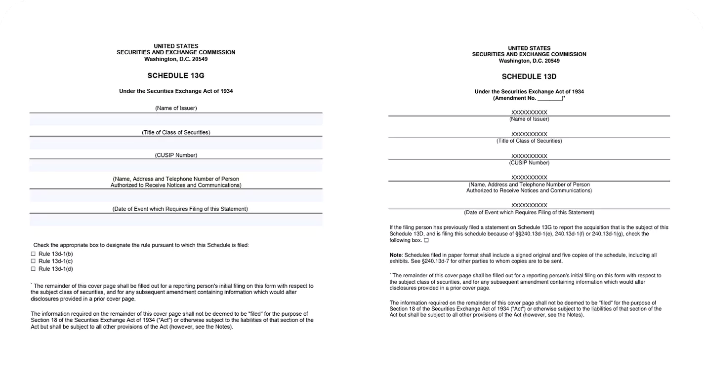 SEC Schedules 13G and 13D forms for regulatory compliance. Printable proofs & audit trails for legal and compliance teams.